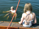 Kahra and Glen swimming in Wroxham Broad